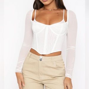 White Fox Treat Me Well Long Sleeve Bustier Top White size small. NWT.